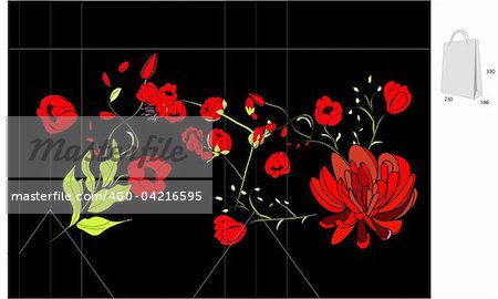 Template for bag with colorful flowers