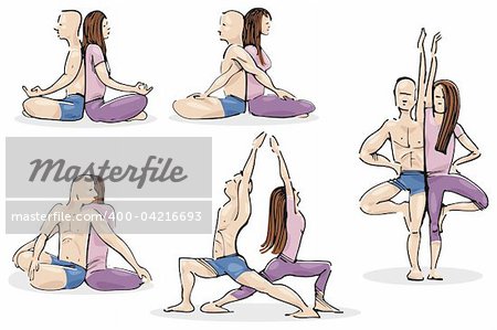 Illustration of man and woman Practicing Yoga in Couple