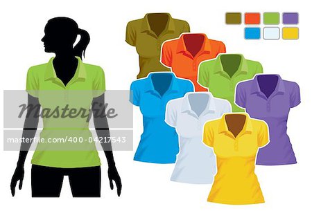 Woman body silhouette with colorful collection of polo shirts