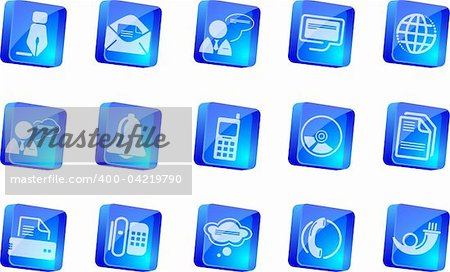 Communication icons    blue transparent box series