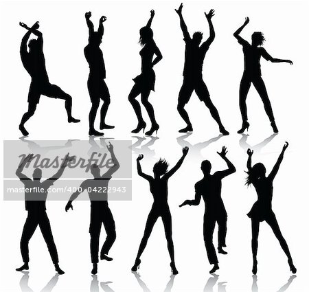 Dancing people silhouettes isolalated on white background