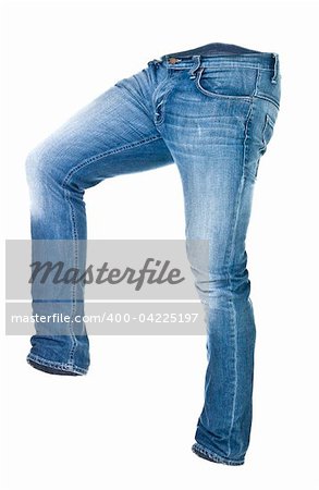 Worn blue jeans isolated on white background