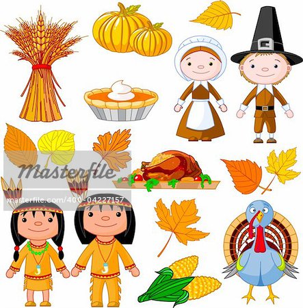 Illustrated set of thanksgiving icons