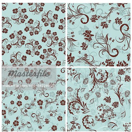 Seamless vector floral pattern set. For easy making seamless pattern just drag all group into swatches bar, and use it for filling any contours.