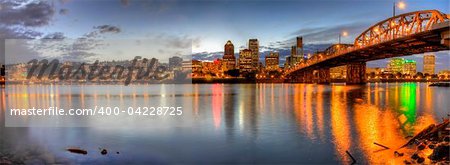 Portland Oregon Downtown Skyline at Night Panorama 2