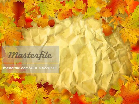 Autumn background with colored leaves on old paper. EPS 8 vector file included