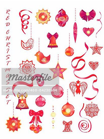 Red decorative Christmas, New Year set.