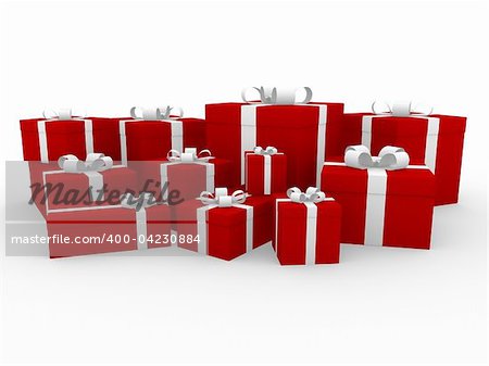 3d red white gift box isolated on white background