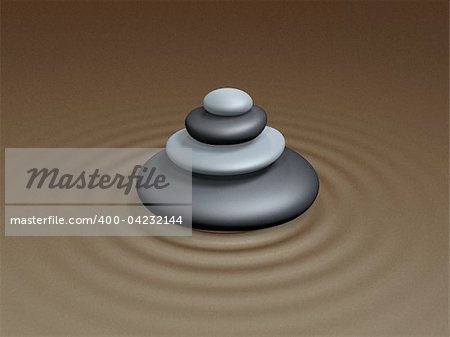 Zen stone stack on sand ripple background