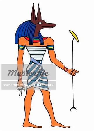 God of Ancient Egypt - Anubis - Yinepu - dog or jackal god of embalming and tomb-caretaker who watches over the dead - associated with mummification and the afterlife in Egyptian mythology. This file is vector, can be scalled to any size without loss of quality.