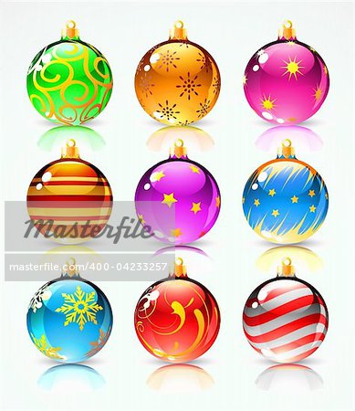Vector illustration of Different shiny Colored Christmas Baubles