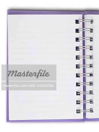 Half white blank page of purple cover note book