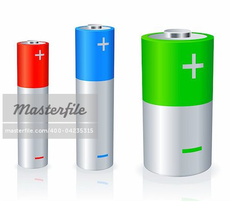 Three batteries with different size and color.