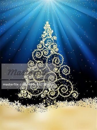 New Year template with stars, snowflakes and Christmas tree. EPS 8 vector file included