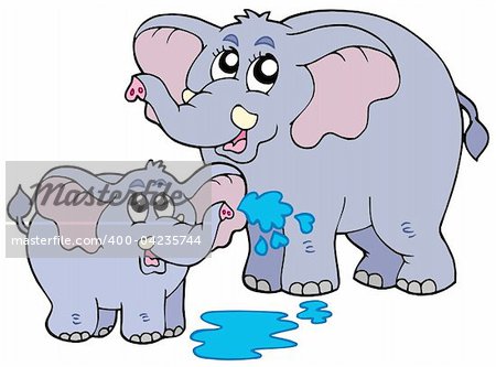 Female and baby elephants - vector illustration.