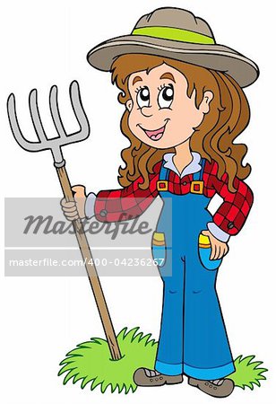 Cute farm girl - vector illustration.