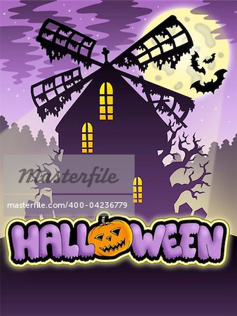 Mysterious Halloween mill 2 - color illustration.