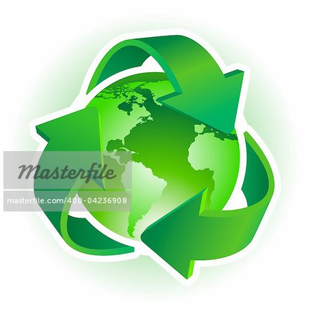 Recycle Symbol with Earth on white background. Vector illustration.