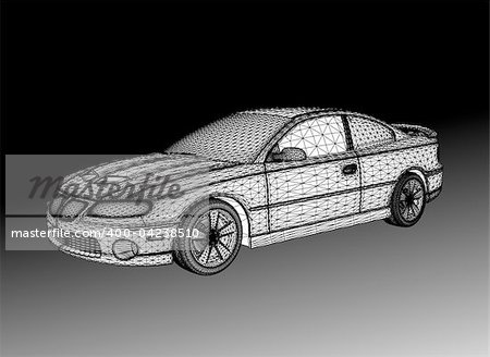 Vector illustration of car modeling stage. Generic auto in wire-frame