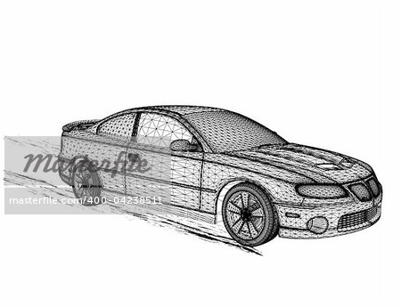 Vector illustration of car modeling stage. Generic auto in wire-frame
