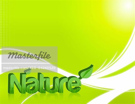 Nature word in 3d with grass inside and isolated over a light green background.  Also available as a vector.