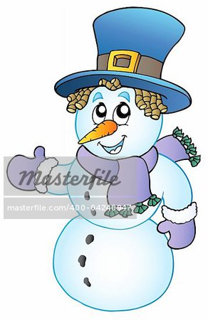 Cartoon snowman with big hat - vector illustration.