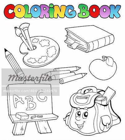 Coloring book with school images 1 - vector illustration.