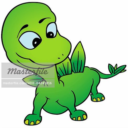 Green Dino - colored cartoon illustration, Dinosaur vector
