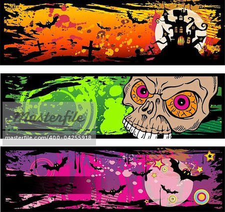 Halloween Grunge Style Banners With Horror Design Elements