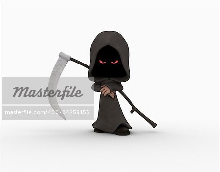 3d illustration of a cute little grim reaper character