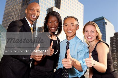 a group of business people giving a thumbs up sign
