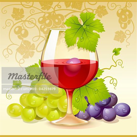 Vector wine glass and grape