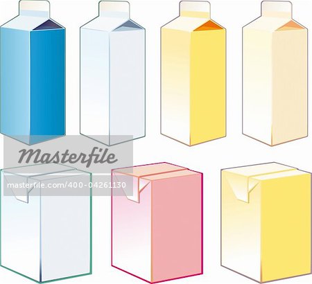 Paper cartons for milk and juice on a white background
