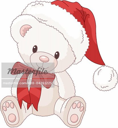 Illustration of Very Cute  Christmas Teddy Bear with Santa?s hat