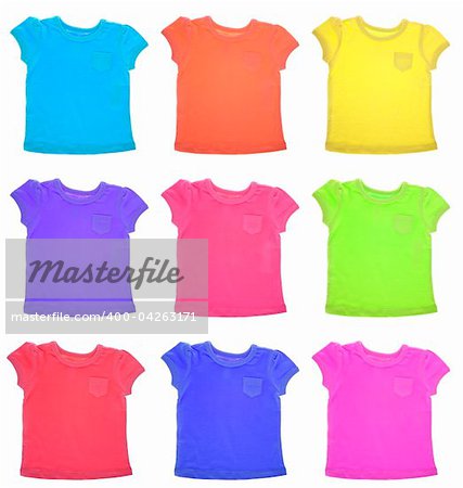 Group of Vibrant Tee Shirts Pattern Isolated on White with a Clipping Path.