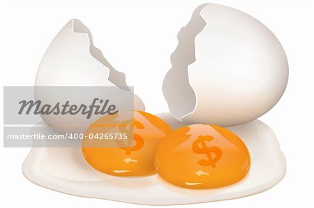 illustration of broken egg with dollar icon on white background