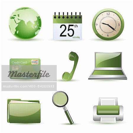 illustration of business icons on white background