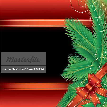 Christmas background with pine leaves and bow