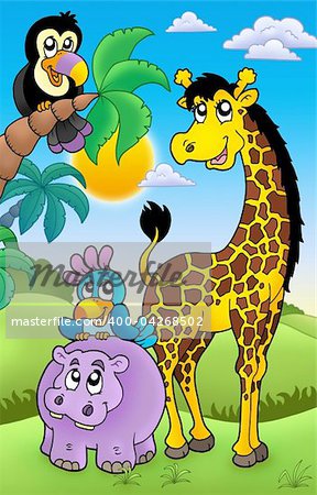 Group of various African animals 1 - color illustration.