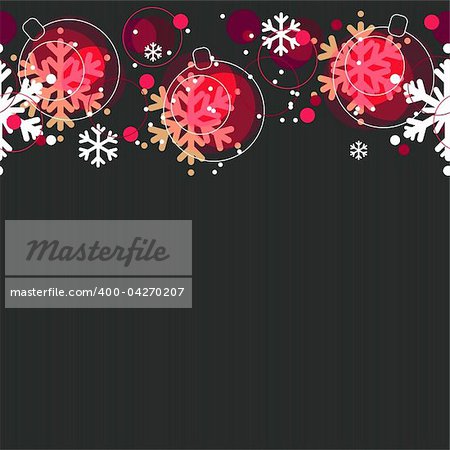 Seamless christmas pattern with red balls and white snowflakes