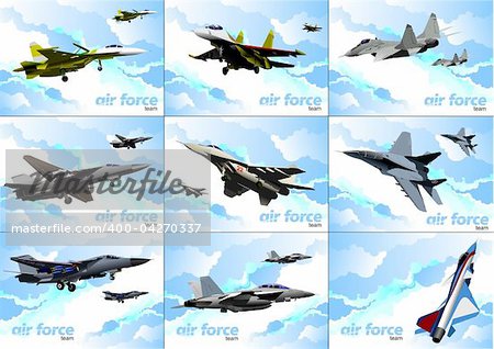 Nine posters of Air force team. Vector illustration