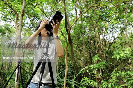 Photographer in forest