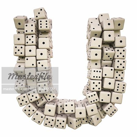 One letter of pile of dice alphabet. isolated on white including clipping path.