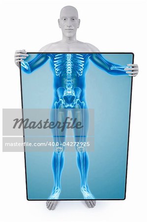 man under the X-rays through the screen.
