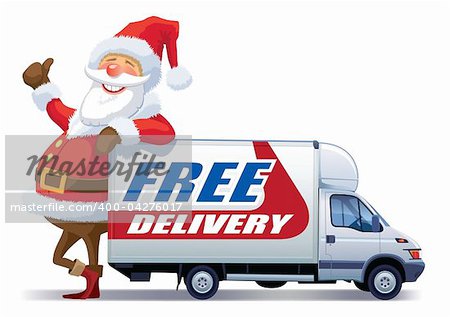 Santa Claus is advertising christmas free delivery.