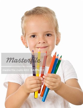 Little girl with colored pencils - isolated
