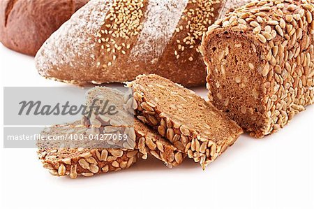 Bread with sunflower seeds isolated on white