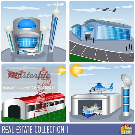 Real Estate collection 1, airport and aircraft hanger illustrations