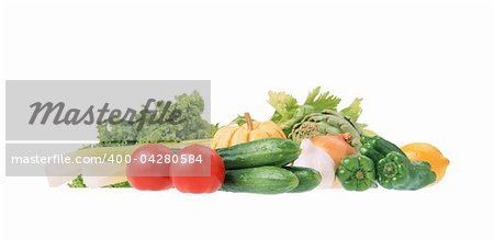 Closeup of fresh vegetables isolated on white