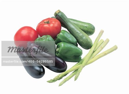 Closeup of fresh vegetables isolated on white background